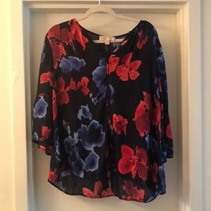 Michael Kors navy blue floral 3/4 blouse